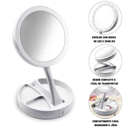 Makeup Mirror Increase 10x Double Light Led Usb - Neverdie Organizer